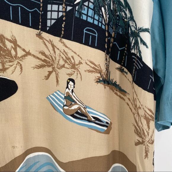 Blue brown Hawaiian shirt beach scene size large - Picture 2 of 10